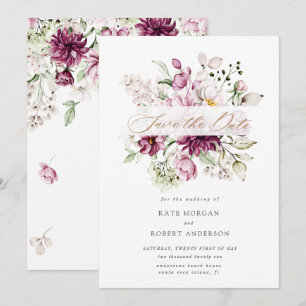 faire part floral aquarelle burgundy de mariage