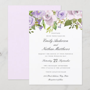 Faire-part floral aquarelle lilas violet pour mari