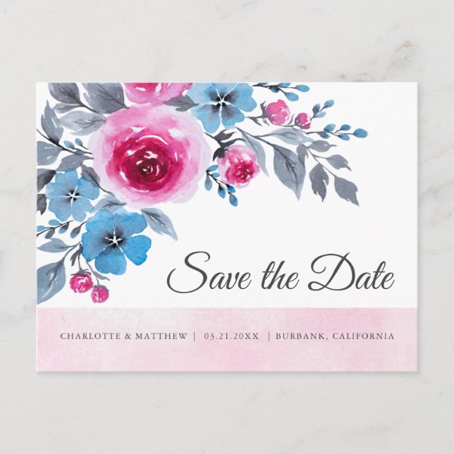 Faire-part Floral Aquarelle Rose Moderne (Devant)