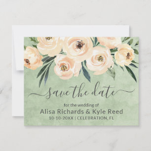 Faire-part Floral Beige Blush Gold sur vert Enregistrer la da
