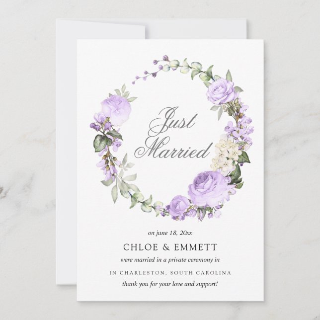 Faire-part Floral Blanc Violet Juste Marié Elopement (Devant)