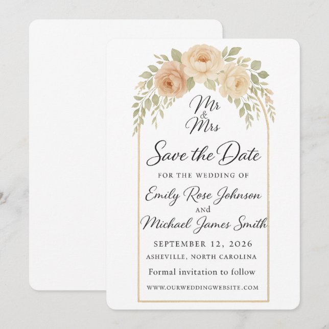 Faire-part floral bohème à conserver (Devant / Derrière)