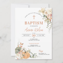 Faire-part floral bohème de baptême d'automne avec