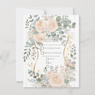 Faire-part floral botanique Pivoine rose et Eucaly