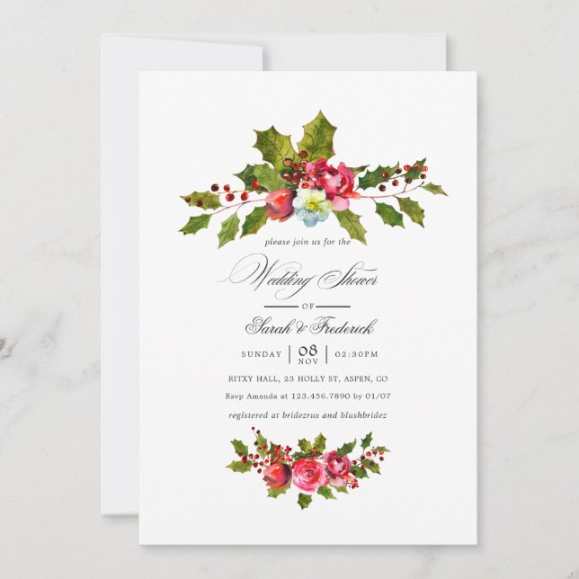 Faire-part floral de douche de mariage de Noël ave (Devant)