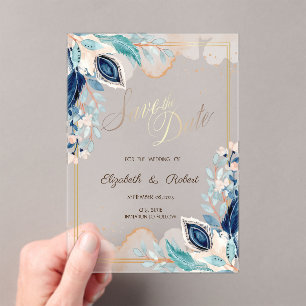 Faire-part floral de paon à l'aquarelle