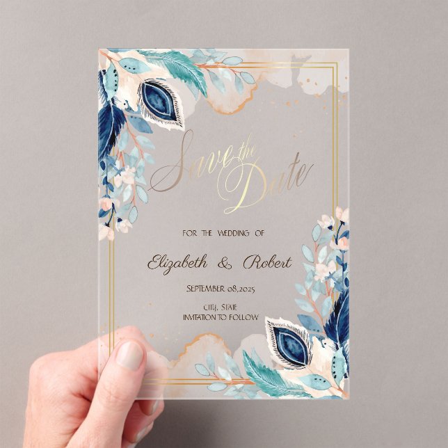 Faire-part floral de paon à l'aquarelle (In situ (ordinateur de poche))