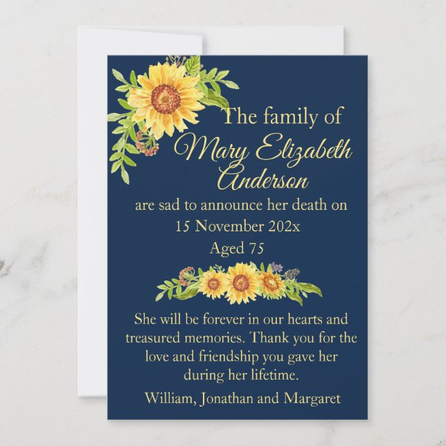 Faire-part Floral Flower Death and Funeral Announcement Blue  (Devant)