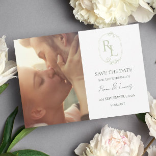 Faire-part Floral Monogramme Couple Photo Mariage Enregistrer