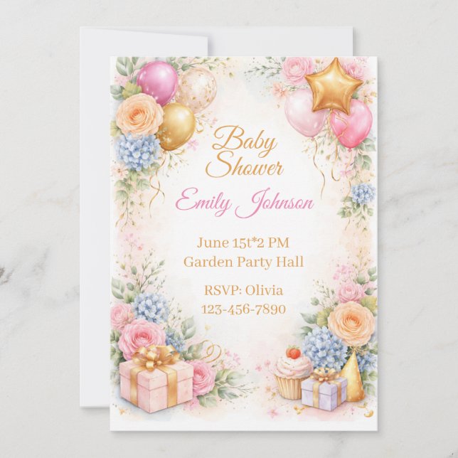 Faire-part floral pour Baby Shower (Devant)