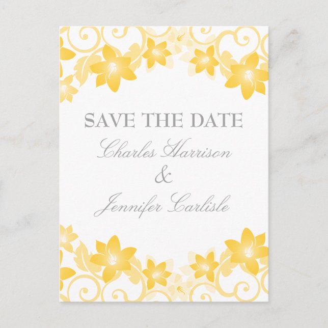 Faire-part Floral simple jaune Enregistrer la carte postale D (Devant)