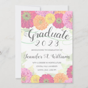 Faire-part Floral Zinnia Aquarelle Gris 2023 Diplômé