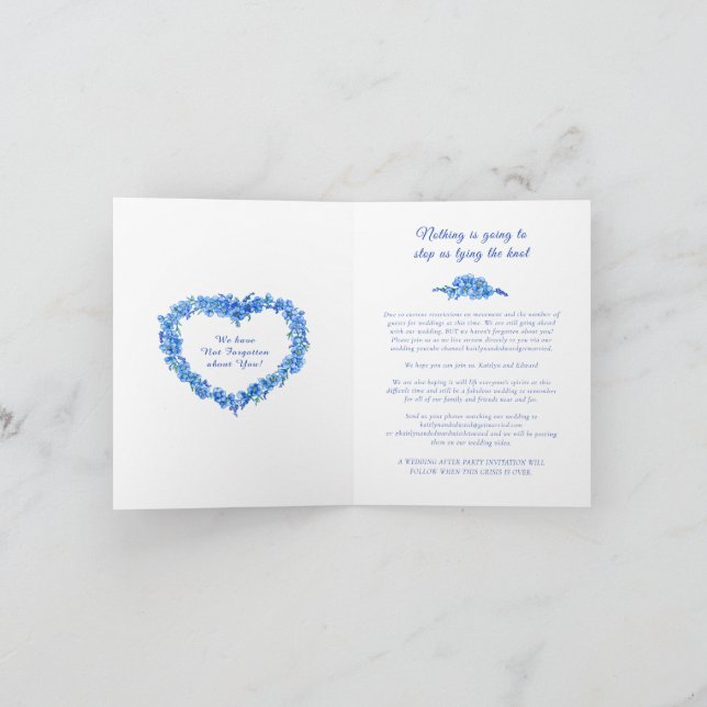 Faire-part Flux en direct de mariage bleu blanc cœur de ne m' (Intérieur)