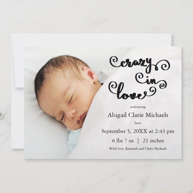 Faire-part Folle amoureuse - Annonce de naissance (Devant)