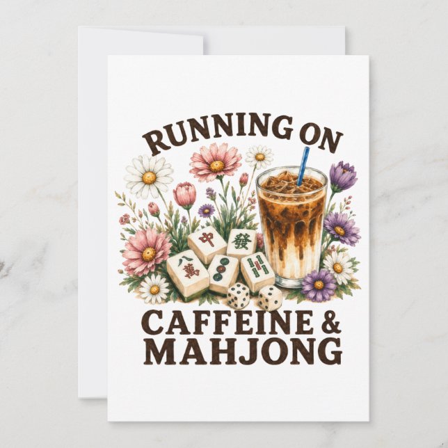 Faire-part Fonctionne à la caféine et au Mahjong (Devant)
