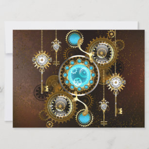Faire-part Fond rouillé Steampunk avec verres turquoise