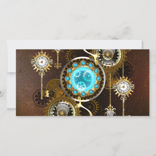 Faire-part Fond rouillé Steampunk avec verres turquoise (Devant)