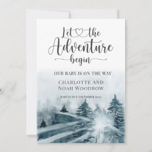 Faire-part Forêt Aventure Bleu Vert Aquarelle