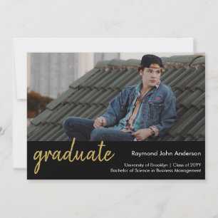 Faire-part Formal moderne Black Gold Script photo Graduation