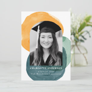 Faire-part Formes d'aquarelle Abstraites Graduation Turquoise