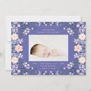 Faire-part Frame floral violet clair Photo naissance bébé