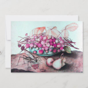 Faire-part FRUITS DE SAISON / FRAISES, POIRES Rose fuchsia