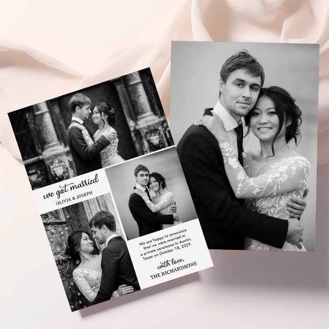 Faire-part Fuite de mariés avec quatre photos moderne (Créateur téléchargé)