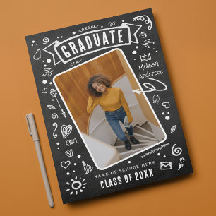 Faire-part Fun Chalkboard Doodle Photo Graduation