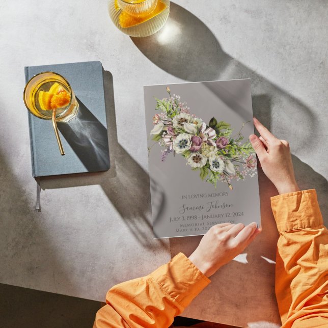Faire-part funéraire floral gris lavande (Créateur téléchargé)