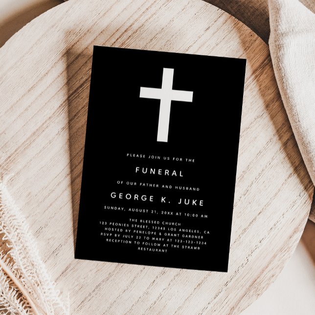 Faire-part funéraire moderne en noir et blanc (Créateur téléchargé)