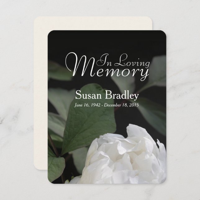 Faire-part funéraire White Peony I (Devant / Derrière)