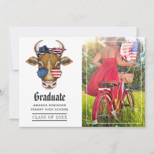 Faire-part Funny USA Patriotic Cow Graduation Photo