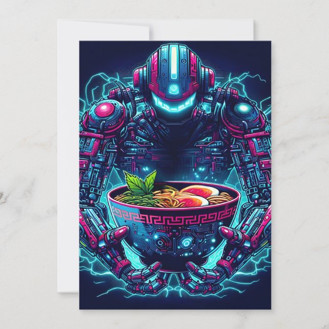 Faire-part Futuristic Cyberpunk Robot Neon Food Ramen (Devant)