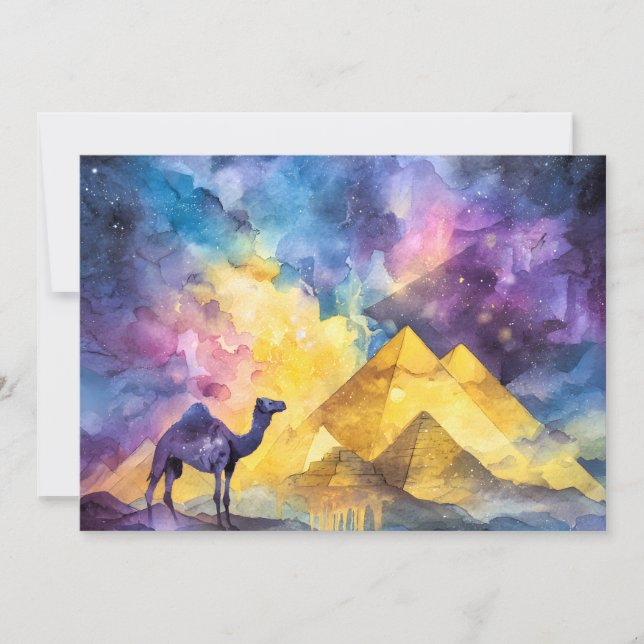 Faire-part Galaxie de désert à l'aquarelle Chameau Pyramide V (Devant)