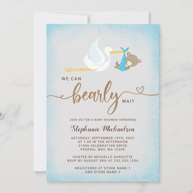 Faire-part Garçon Ours Nous Pouvons Attendre Baby shower Invi (Devant)