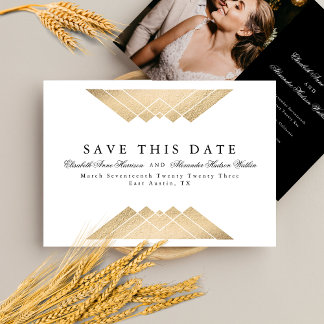 Faire-part Gatsby Géométrique Blanc Or Économisez La Date Ann