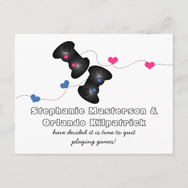 Faire-part Geeky Gamers Sauvez la Date Carte Postale Dark Blu (Devant)