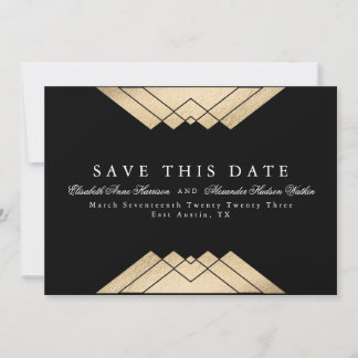Faire-part Géométrique Gatsby Gold Faux Foil Enregistrer cett