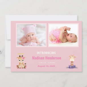 Faire-part Giraffe mignonne filles Photos Naissance
