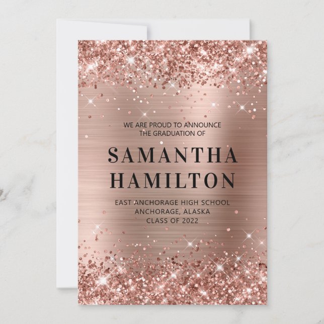 Faire-part Glittery Rose Gold Ombre Foil Graduation (Devant)