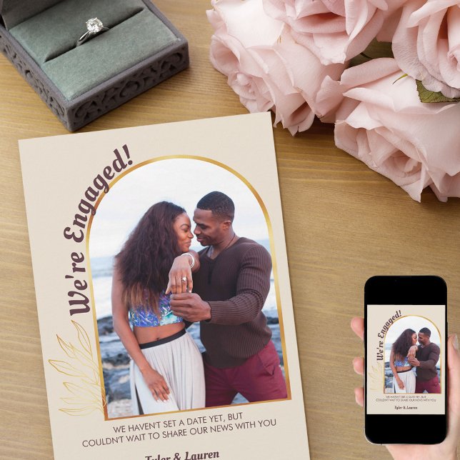 Faire-part Gold Arch Engagé Photo Fiançailles Champagne (Créateur téléchargé)