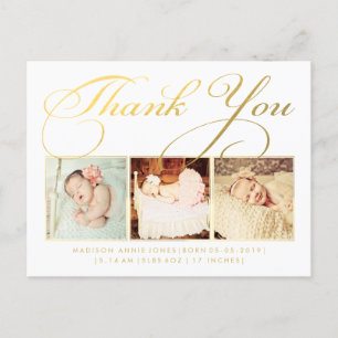 Faire-part Gold Baby Merci Sip & Voir carte postale