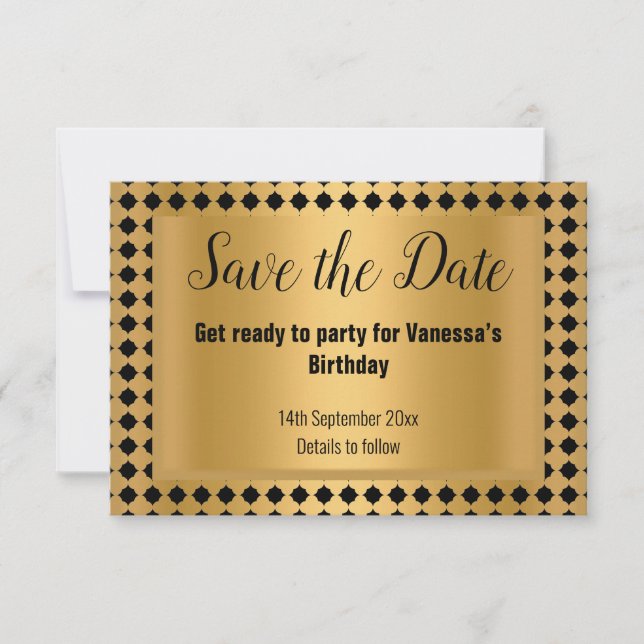 FAIRE-PART GOLD BLACK STRIPE PATTERNEL ENREGISTRER LA DATE (Devant)