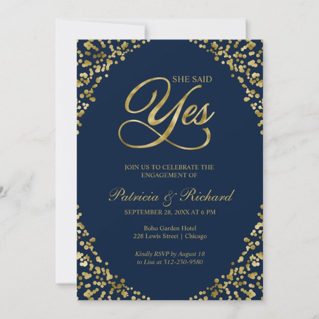Faire-part Gold Blue Elle A Dit Oui Engagement Party Invitati (Devant)