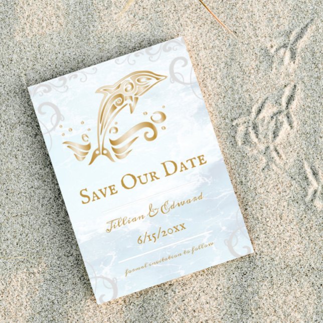 Faire-part Gold Dolphin Enregistrer La Date Annonce (Gold Dolphin Save the Date)