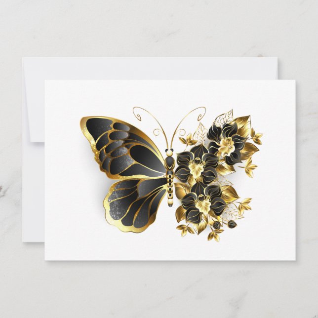 Faire-part Gold Flower Butterfly with Black Orchid (Devant)