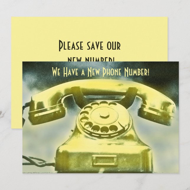 Faire-part Golden Retro Téléphone Nouveau Numéro de téléphone (Devant / Derrière)