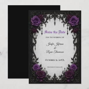 Faire-part gothique de roses violettes pour sauver