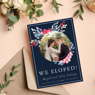 Faire-part Grace rose floral et bleu foncé Elopement