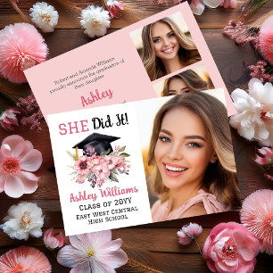 Faire-part Grad Casquette et fleurs roses 3 Photo Elle l'a fa